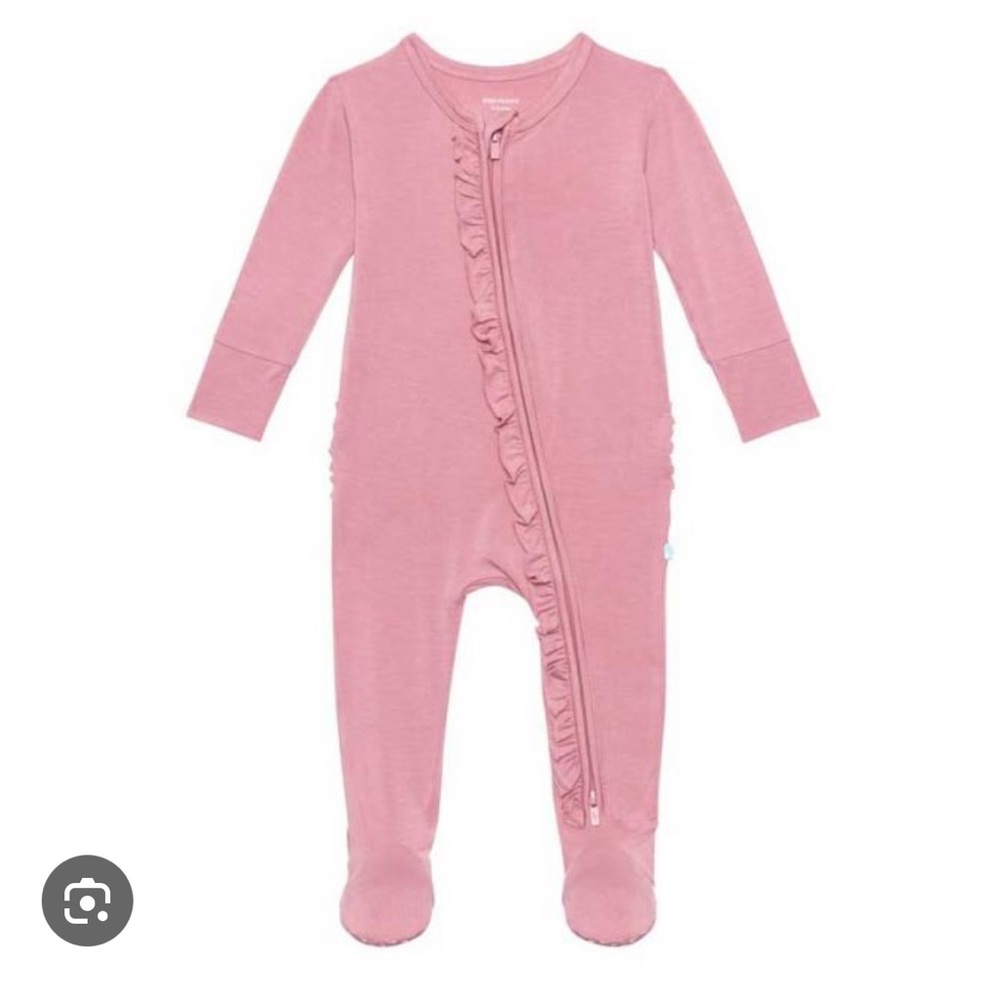 Posh Peanut Pink Ruffled Footie One Piece pajamas